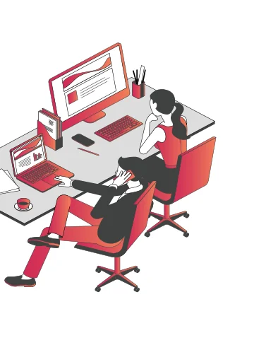 An illustration of a person designing a web page at a desk