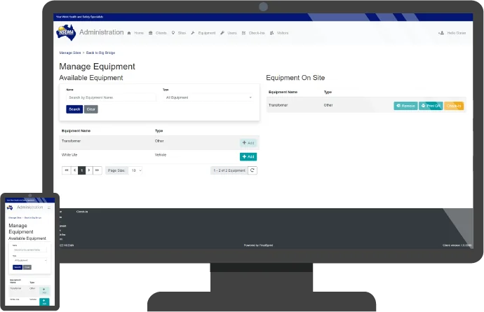chx4-Safety equipment check-in on a desktop and a phone